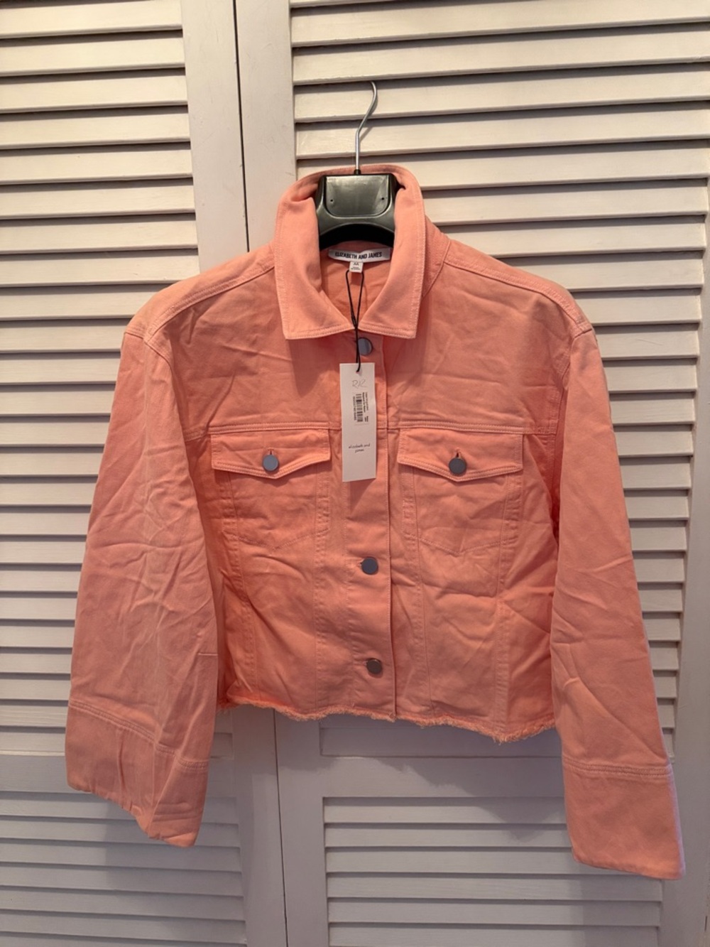 NWT Elizabeth and James Peach-Pink Cropped Jean Jacket